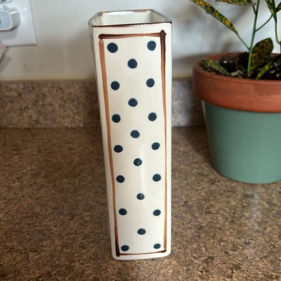 Dorothy Hafner for Tiffany & co cream with blue polka dot and brown accents vase - Picture 4 of 6